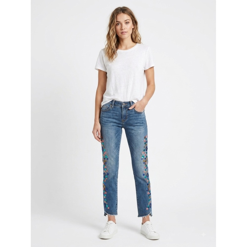 Pilcro & The Letterpress Slim Straight Jeans Womens 24P Blue Sequin Embroidered
